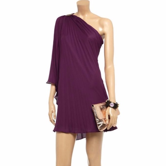 Halston Heritage One Shoulder Pleated Dress